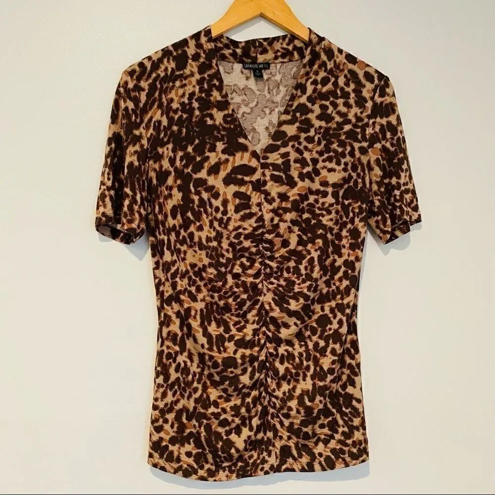 Lafayette 148 New York Animal Print Ruched Top Size Small